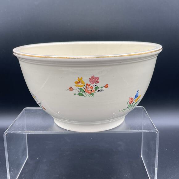 RARE Vintage Kitchen Kraft by HLC Doll\'s House Pattern Mixing Bowl with Gold Rim
